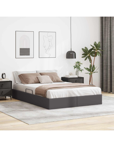 Letto ottomano Grigio 140 x 200 cm Pelle Sintetica
