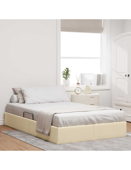 Letto ottomano con archiviazione Crema 120 x 200 cm Tessuto