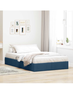 Letto ottomano con archiviazione Blu 120 x 200 cm Tessuto