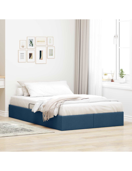 Letto ottomano con archiviazione Blu 120 x 200 cm Tessuto