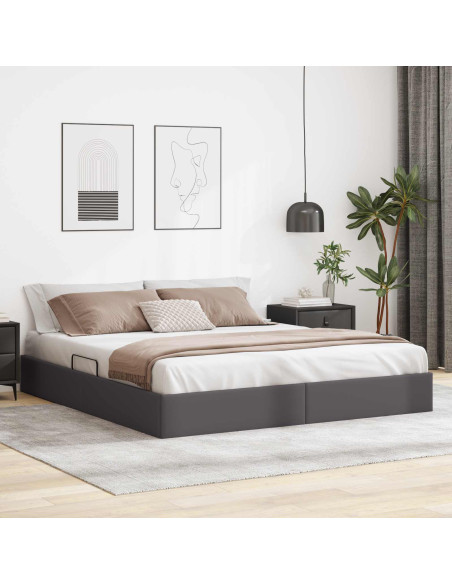 Letto ottomano Grigio 180 x 200 cm Pelle Sintetica