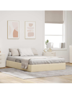 Letto ottomano con archiviazione Crema 140 x 190 cm Tessuto