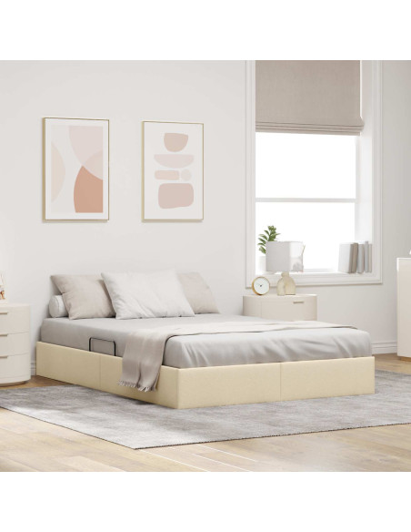 Letto ottomano con archiviazione Crema 140 x 190 cm Tessuto