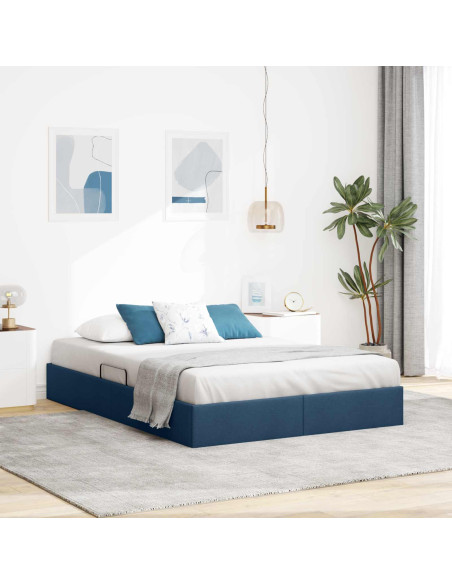 Letto ottomano con archiviazione Blu 140 x 190 cm Tessuto