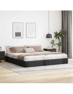 Letto ottomano Nero 200 x 200 cm Pelle Sintetica
