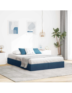 Letto ottomano con archiviazione Blu 140 x 200 cm Tessuto