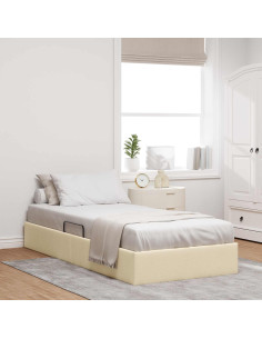 Letto ottomano con archiviazione Crema 100 x 200 cm Tessuto