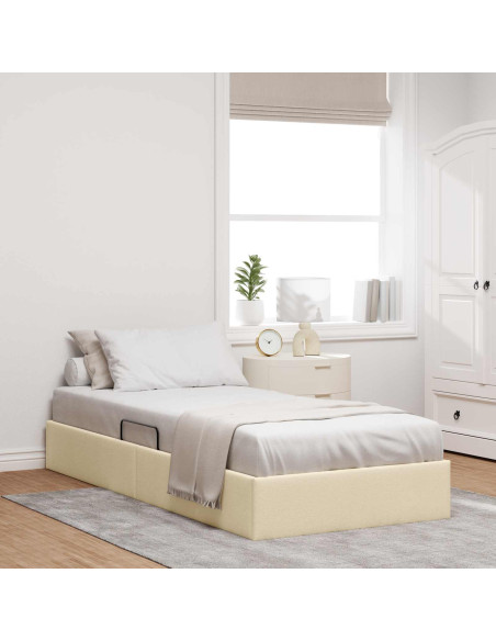 Letto ottomano con archiviazione Crema 100 x 200 cm Tessuto
