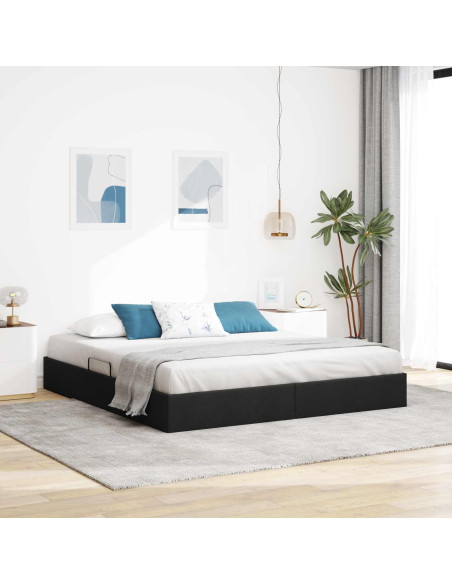 Letto ottomano con archiviazione Nero 160 x 200 cm Tessuto