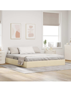 Letto ottomano con archiviazione Crema 180 x 200 cm Tessuto