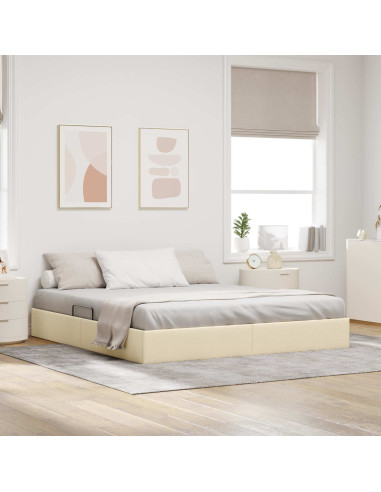 Letto ottomano con archiviazione Crema 180 x 200 cm Tessuto