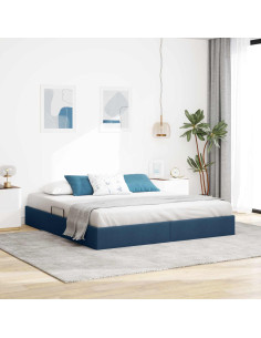 Letto ottomano con archiviazione Blu 180 x 200 cm Tessuto