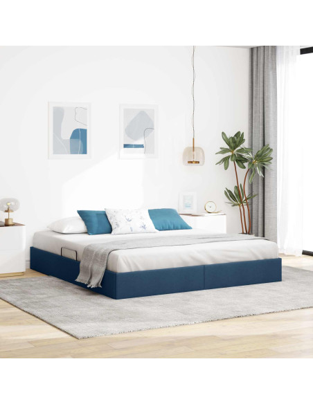 Letto ottomano con archiviazione Blu 180 x 200 cm Tessuto
