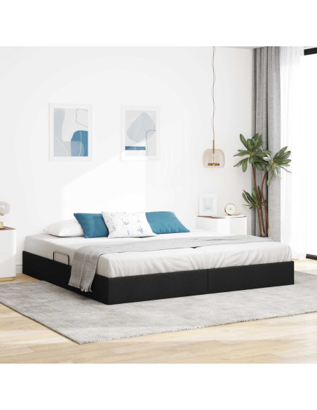 Letto ottomano con archiviazione Nero 200 x 200 cm Tessuto