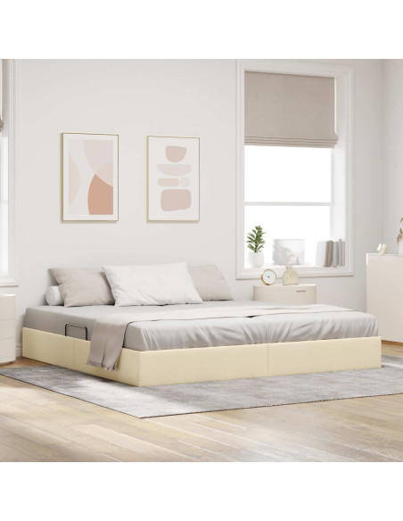 Letto ottomano con archiviazione Crema 200 x 200 cm Tessuto
