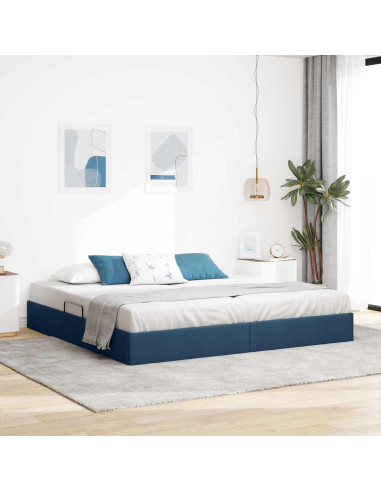 Letto ottomano con archiviazione Blu 200 x 200 cm Tessuto