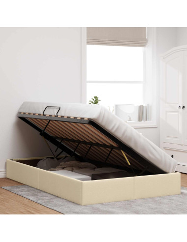 Letto ottomano con archiviazione Crema 120 x 200 cm Tessuto