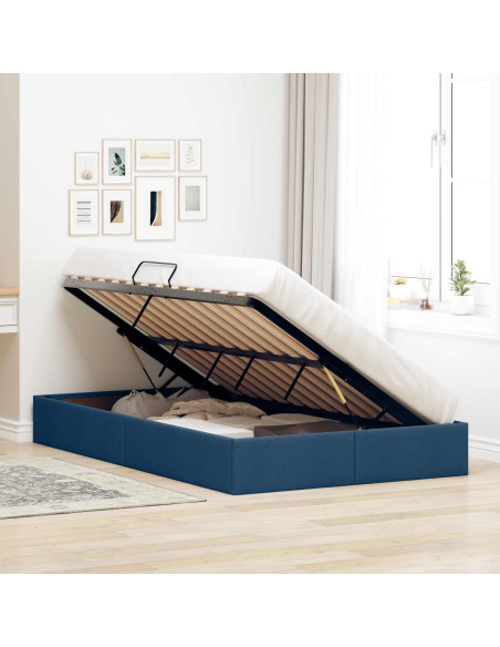 Letto ottomano con archiviazione Blu 120 x 200 cm Tessuto