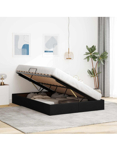 Letto ottomano con archiviazione Nero 140 x 190 cm Tessuto