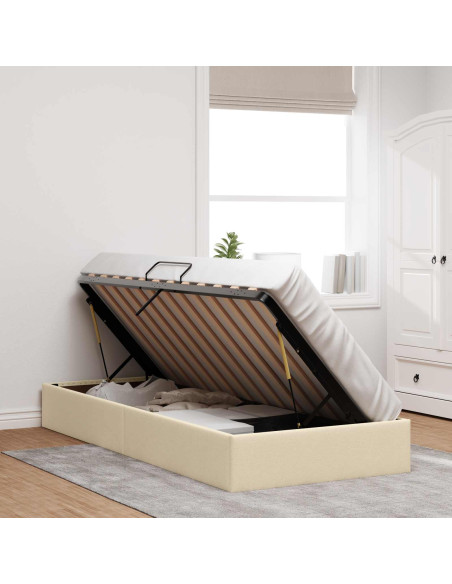 Letto ottomano con archiviazione Crema 90 x 200 cm Tessuto