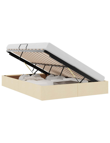 Letto ottomano con archiviazione Crema 140 x 190 cm Tessuto