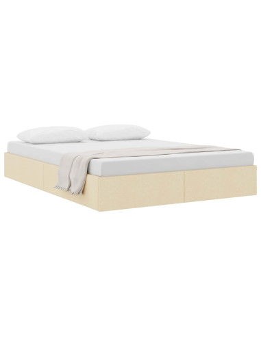 Letto ottomano con archiviazione Crema 140 x 190 cm Tessuto