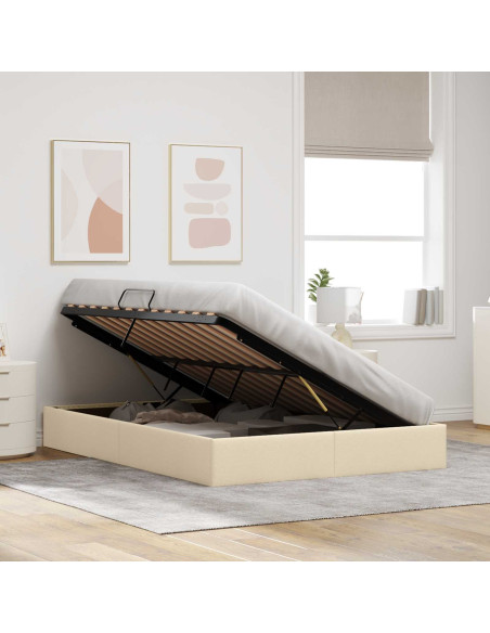 Letto ottomano con archiviazione Crema 140 x 190 cm Tessuto