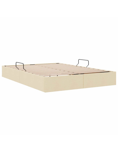 Letto ottomano con archiviazione Crema 140 x 190 cm Tessuto