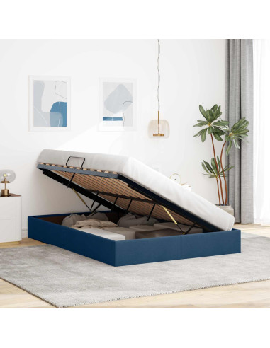 Letto ottomano con archiviazione Blu 140 x 190 cm Tessuto