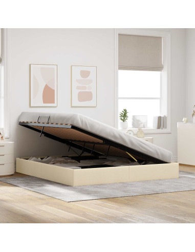 Letto ottomano con archiviazione Crema 160 x 200 cm Tessuto