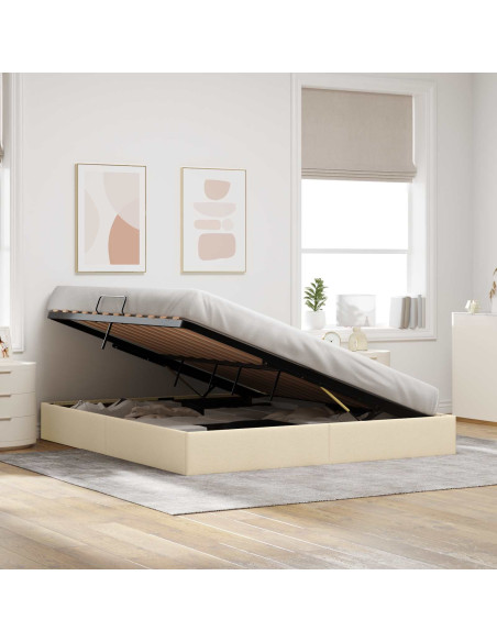Letto ottomano con archiviazione Crema 160 x 200 cm Tessuto