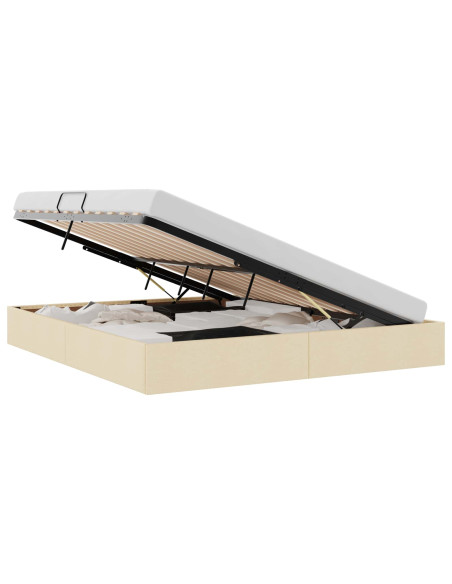 Letto ottomano con archiviazione Crema 180 x 200 cm Tessuto