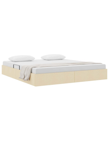Letto ottomano con archiviazione Crema 180 x 200 cm Tessuto