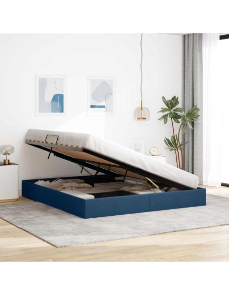 Letto ottomano con archiviazione Blu 180 x 200 cm Tessuto