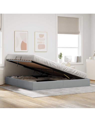 Letto ottomano Grigio chiaro 200 x 200 cm Tessuto