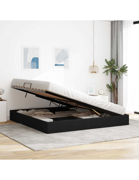 Letto ottomano con archiviazione Nero 200 x 200 cm Tessuto