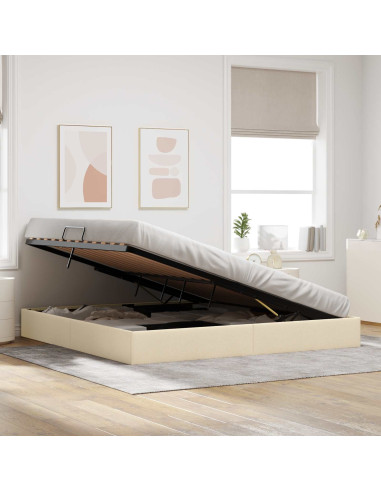 Letto ottomano con archiviazione Crema 200 x 200 cm Tessuto