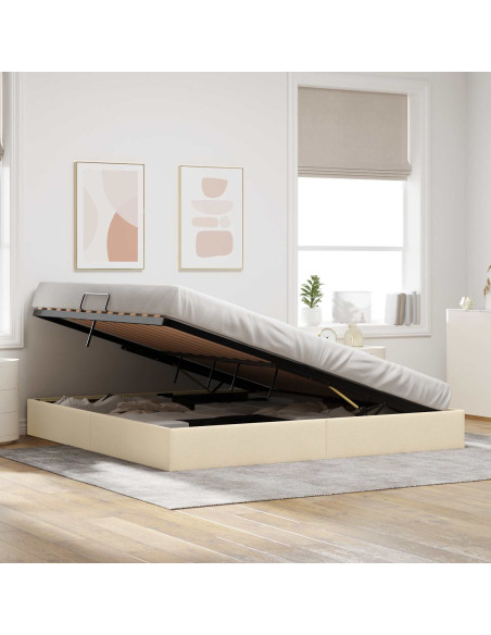 Letto ottomano con archiviazione Crema 200 x 200 cm Tessuto