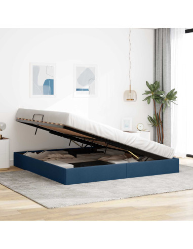 Letto ottomano con archiviazione Blu 200 x 200 cm Tessuto