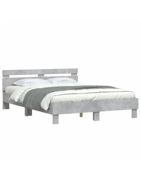 Giroletto con Testiera e LED Grigio Cemento 140x190 cm