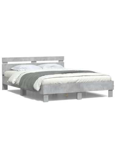 Giroletto con Testiera e LED Grigio Cemento 140x190 cm