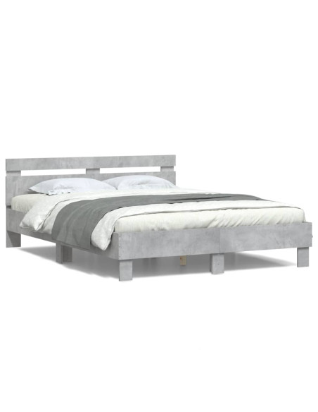 Giroletto con Testiera e LED Grigio Cemento 140x190 cm