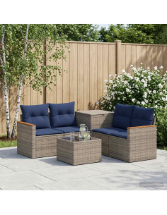 Set di divani 6 pz Grigio e Blu Navy Rattan sintetico e Acciaio