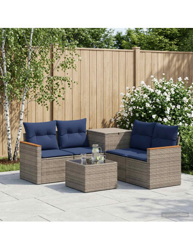 Set di divani 6 pz Grigio e Blu Navy Rattan sintetico e Acciaio