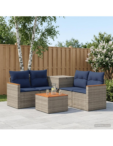 Set di divani 6 pz Grigio e Blu Navy Rattan sintetico e Acciaio