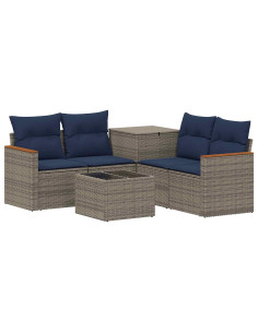 Set di divani 6 pz Grigio e Blu Navy Rattan sintetico e Acciaio 2