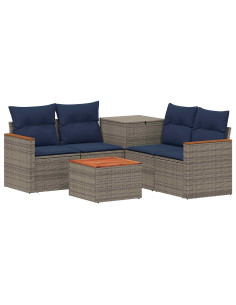 Set di divani 6 pz Grigio e Blu Navy Rattan sintetico e Acciaio 2