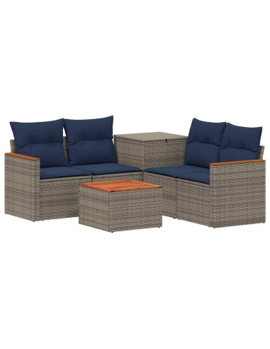 Set di divani 6 pz Grigio e Blu Navy Rattan sintetico e Acciaio