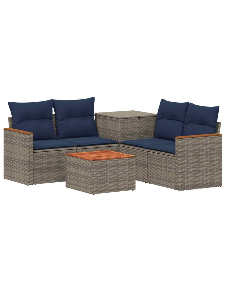 Set di divani 6 pz Grigio e Blu Navy Rattan sintetico e Acciaio