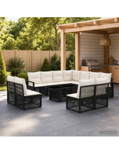 Set Divano da Giardino 12 pz Nero e Bianco Crema polyrattan